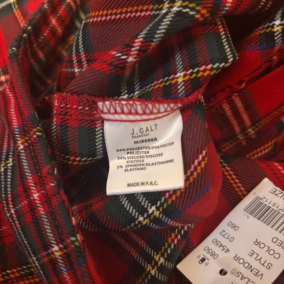 NWT Brandy Melville John Galt Red Blue Green Plaid High Rise Kim Pants Christmas - Picture 4 of 6